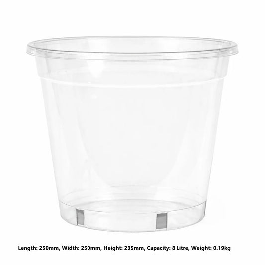 Garden City Plastic Grow Plant Pot - 250mm Clear - 10 Pots Pack